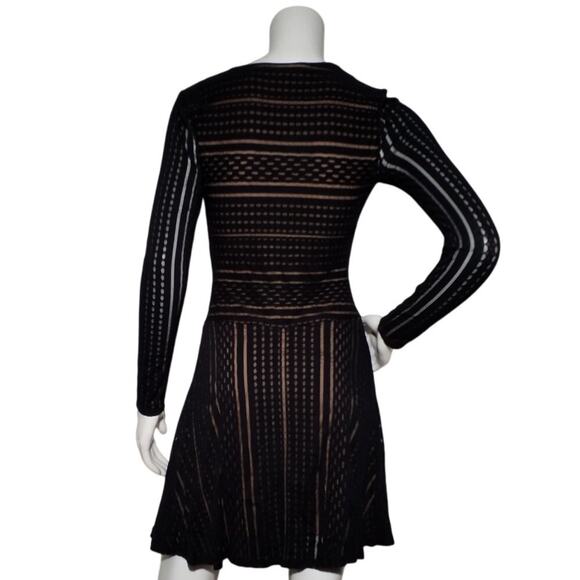 BCBGMAXAZRIA “Kinley” Black Striped Mesh Mini Dress S - Picture 3 of 8